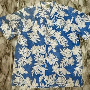 Casual Blue White Tropical Button Down Shirt Made In Hawaii Shirt Lightweight